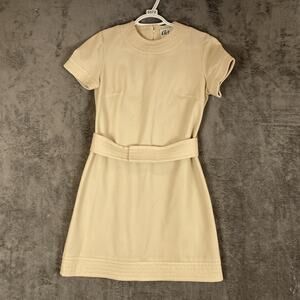70S Vintage Short Beige Gogo Dress Minimalist Medium belted